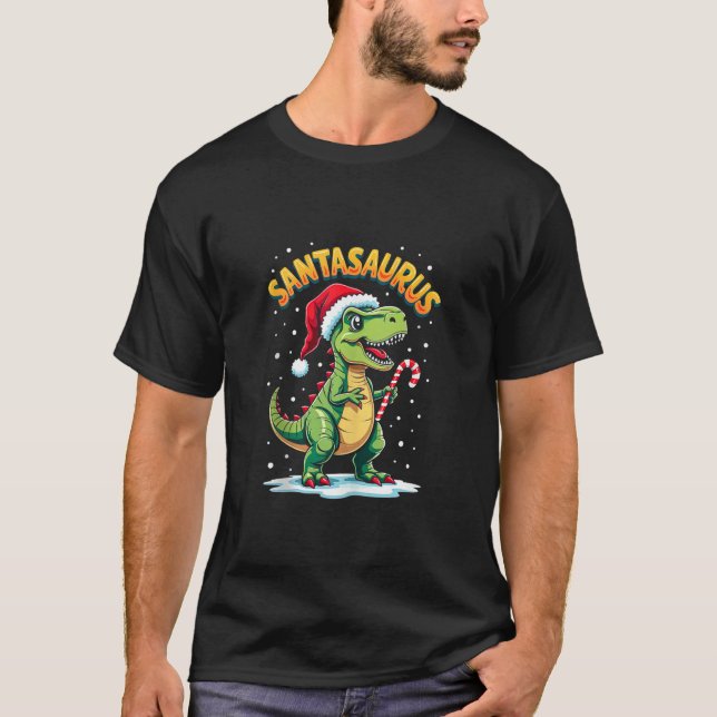 Camiseta Santasaurus Rex Funny Dinosaur xmas Santa Hat Cand (Frente)