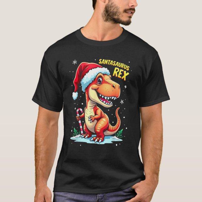 Camiseta Santasaurus Rex Funny Dinosaur xmas Santa Hat Cand (Frente)