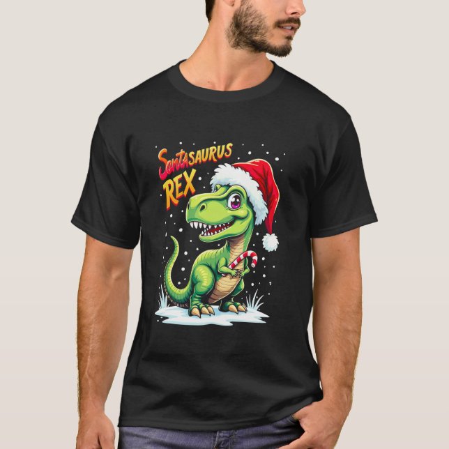 Camiseta Santasaurus Rex Funny Dinosaur xmas Santa Hat Cand (Frente)