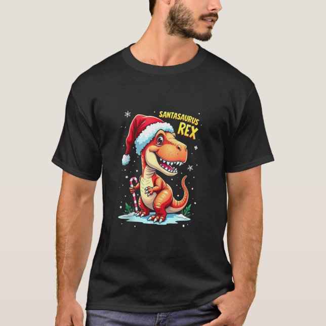 Camiseta Santasaurus Rex Funny Dinosaur xmas Santa Hat Cand (Frente)