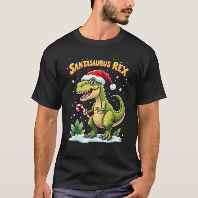 Camiseta Santasaurus Rex Funny Dinosaur xmas Santa Hat Cand (Frente)