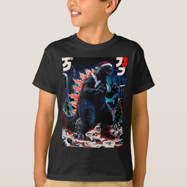 Camiseta Santazilla Japanese Monster Kaiju Dinosaur Christm (Frente)