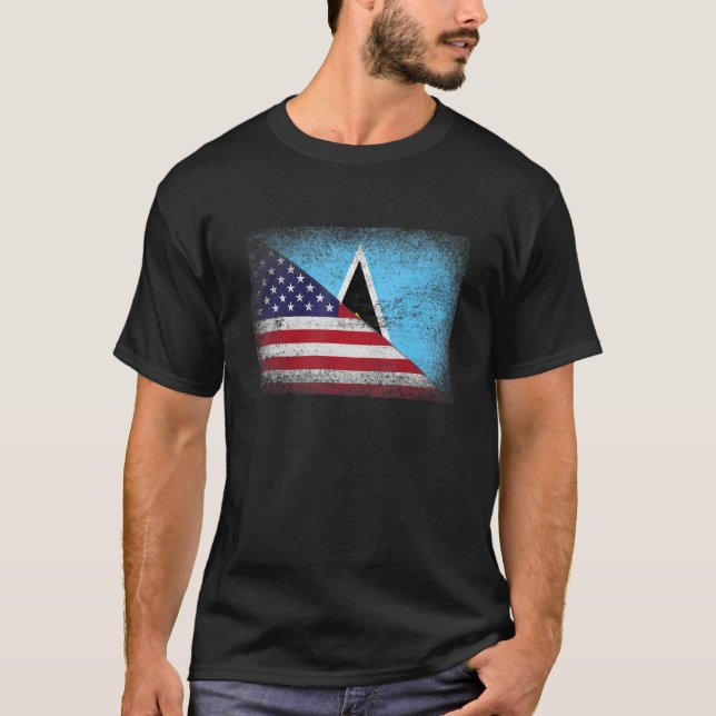 Camiseta Santo Americano Lucia Flag Men Women Patriótico (Frente)
