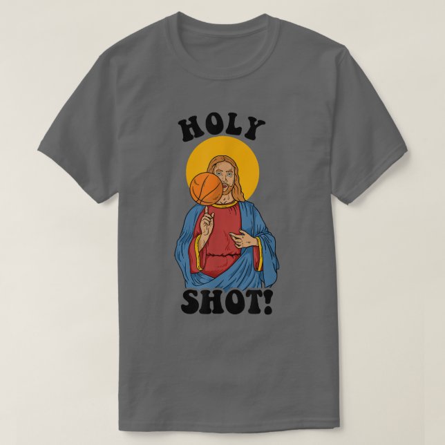 Camiseta Santo Atirado Jesus Basquete Engraçado (Frente do Design)