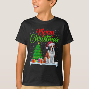 Camiseta Santo Bernard Dog Árvore de Natal Luz Engraçado Xm
