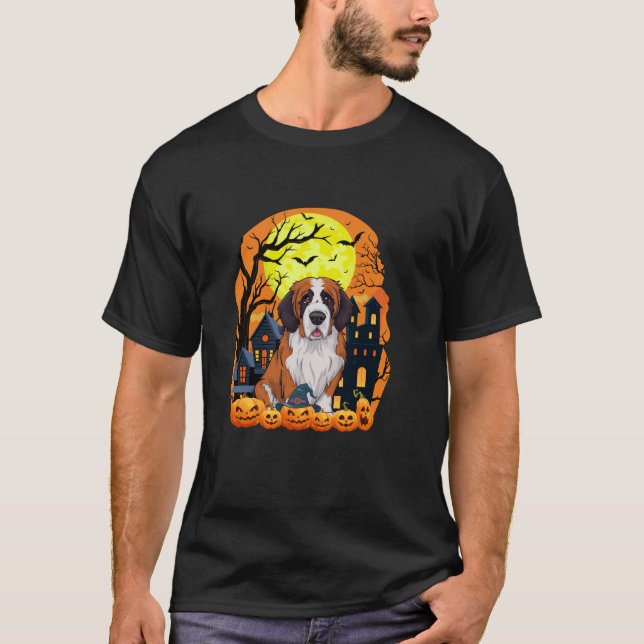 Camiseta Santo Bernard Dog Com Pumpkins Engraçada Hallow (Frente)