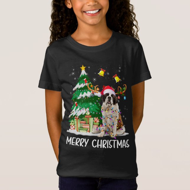 Camiseta Santo Bernard Leights Tree Papais noeis Xmas Paj (Frente)