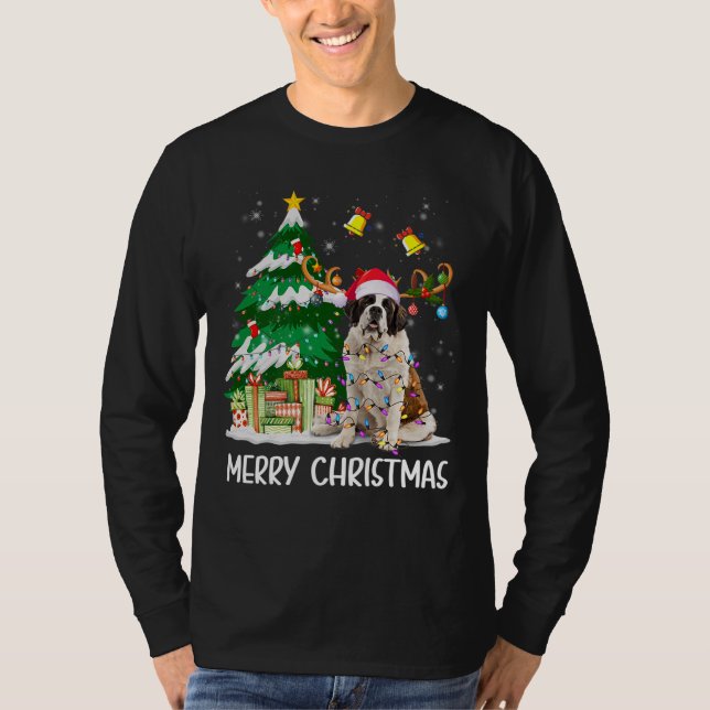 Camiseta Santo Bernard Leights Tree Papais noeis Xmas Paj (Frente)