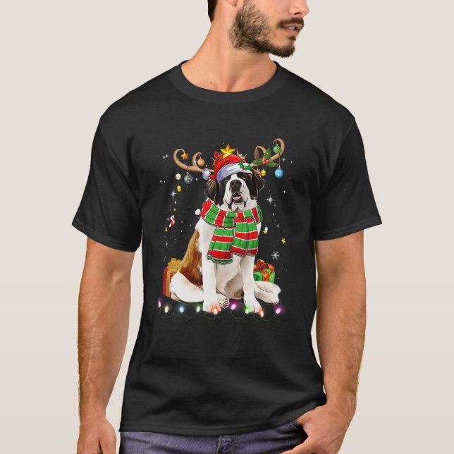 Camiseta Santo Bernard Reindder Santa Hat Árvore de Natal L (Frente)