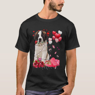 Camiseta Santo Bernard Rosa Heart Happy Valentine Day Dog