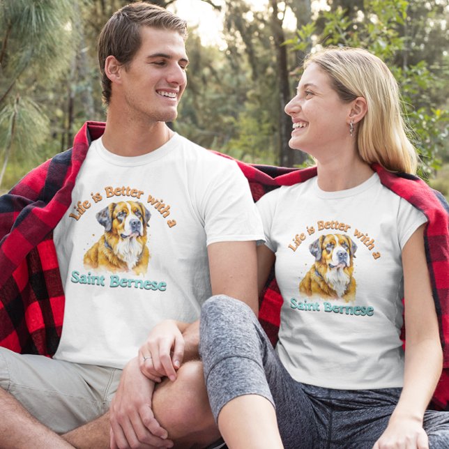 Camiseta Santo Bernese Cão pai Cão- Cachorro-Camisa (Criador carregado)