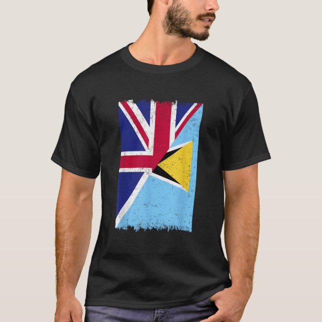 Camiseta Santo Britânico Lúcia Flag Half British Half Santo (Frente)