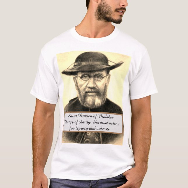 Camiseta Santo Damien patron de outcasts (Frente)