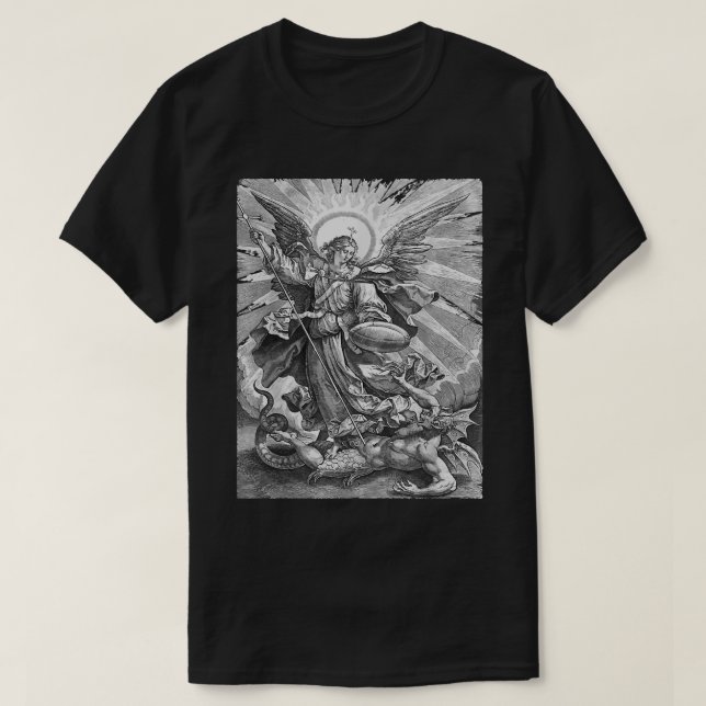 Camiseta Santo de ruas Michael, a Guarda Anjo Católica de A (Frente do Design)