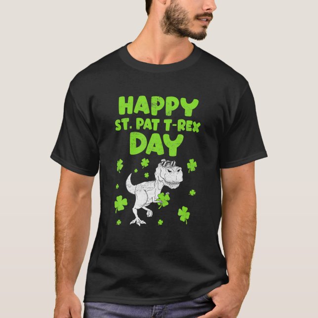 Camiseta Santo De St Patricks Pat T Rex Dinossauros Ruas En (Frente)