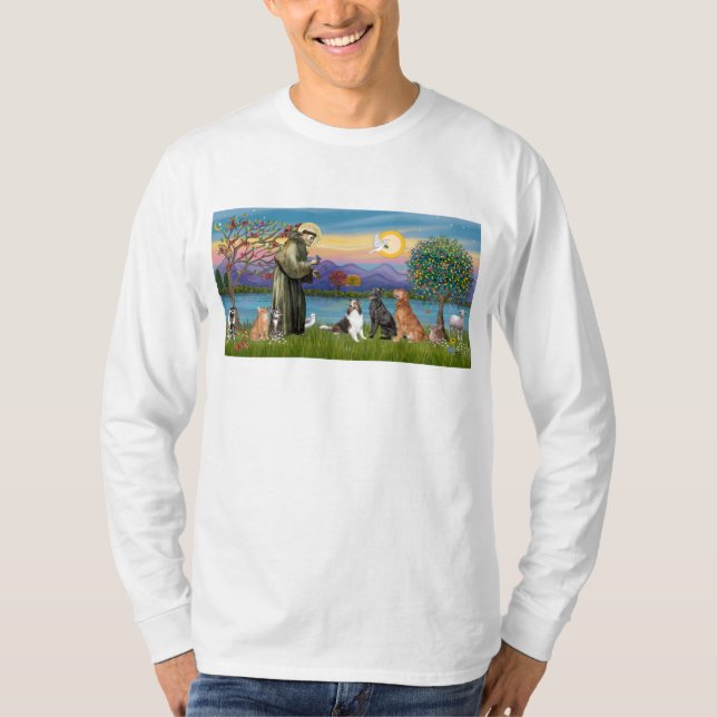 Camiseta Santo Fraancis - 3 cães, 2 gatos ++ (Frente)