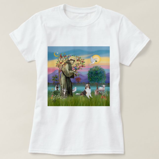 Camiseta Santo Francis com Animais - personalizável (Frente do Design)