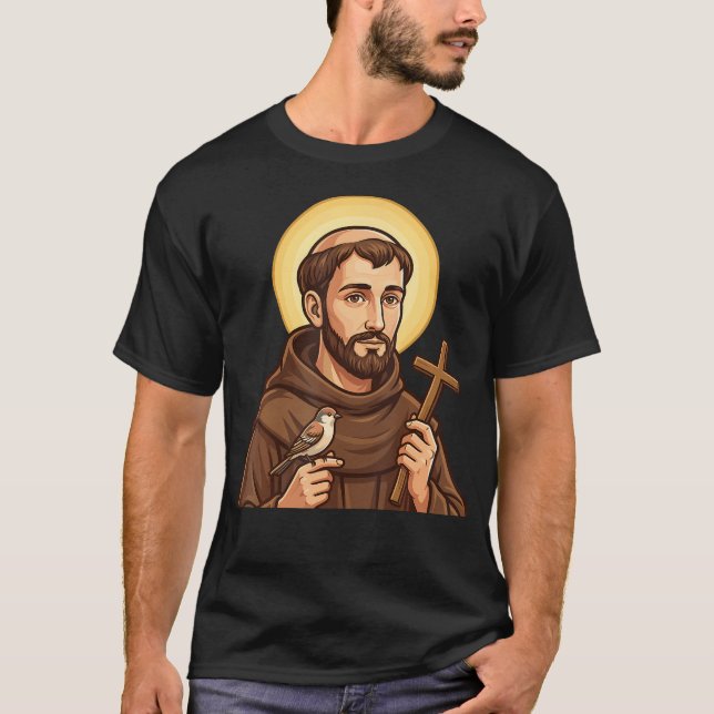 Camiseta Santo Francisco De Assis Patrono Pássaros Animais (Frente)