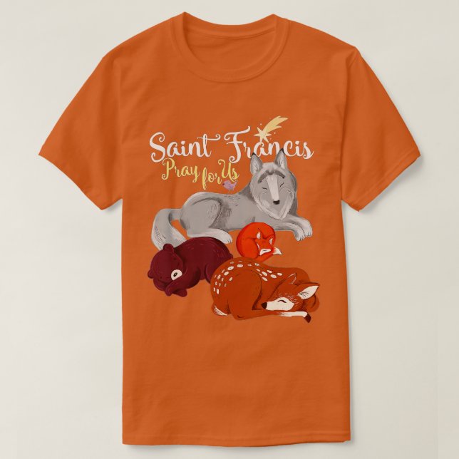 Camiseta Santo Francisco de Assisi Patrão dos Animais Wolf  (Frente do Design)