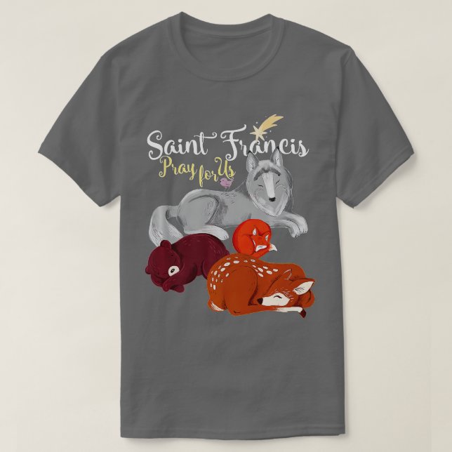 Camiseta Santo Francisco de Assisi Patrão dos Animais Wolf  (Frente do Design)