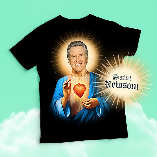 Camiseta Santo Gavin Newsom Prayer (Patron Saint Gavin Newsom Devotional Prayer T-Shirts, Stickers and Gifts)