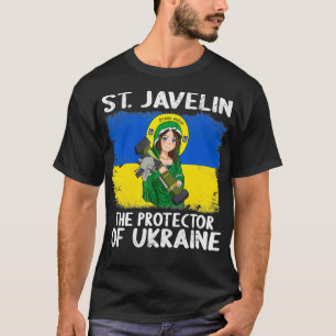 Camiseta Santo Javelin Anime Protetor da Bandeira da Ucrân