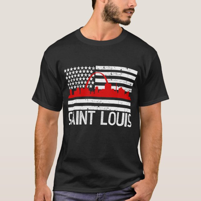 Camiseta Santo Louis Firefighter Red Line Skyline American (Frente)
