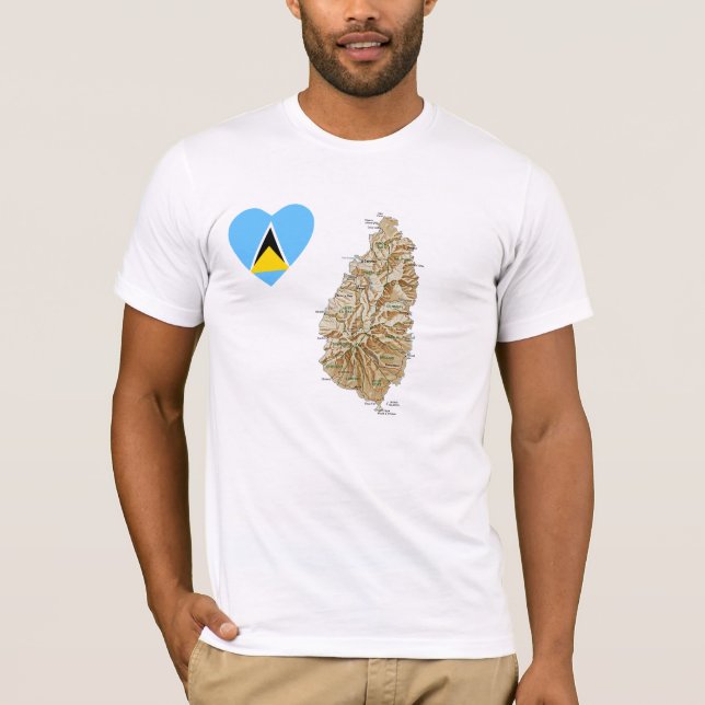 Camiseta Santo Lucia Flag Heart and Map T-Shirt (Frente)