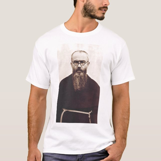 Camiseta Santo Maximilian Kolbe padre católico polonês (Frente)