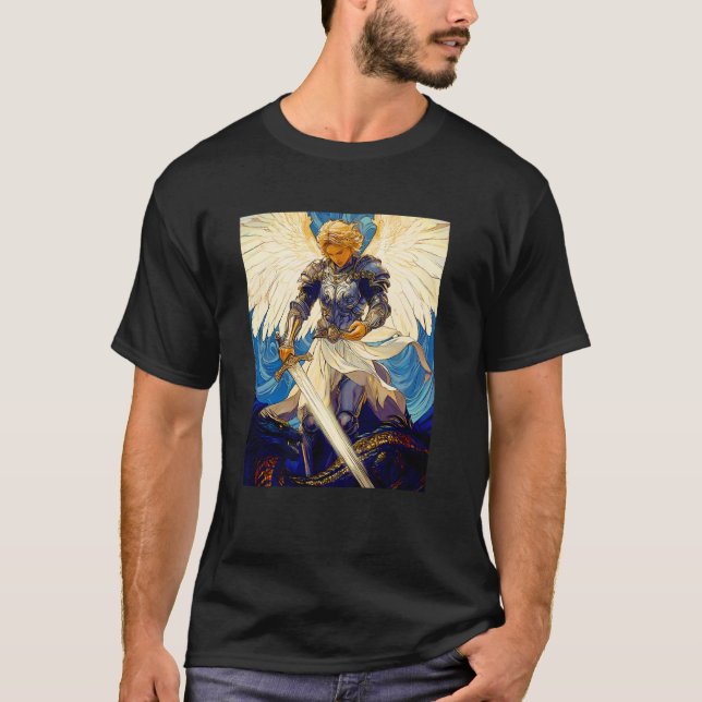 Camiseta Santo Michael Archangel Mulheres Cristãs Católicas (Frente)