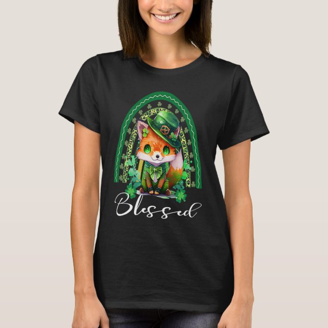 Camiseta Santo Patrício Abençoado Cute Arco-íris Adorável C (Frente)
