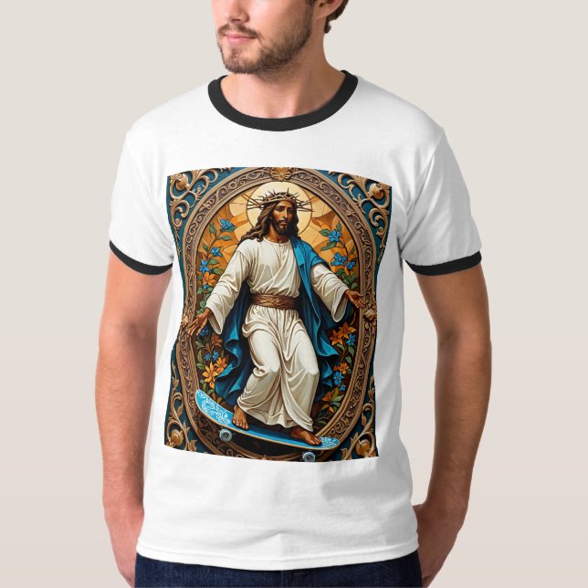 Camiseta Santo skate - Estilo do Ícone do Ornamentado Jesus (Frente)