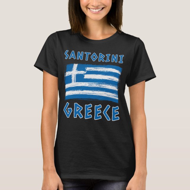 Camiseta Santorini e Bandeira da Camisa-T de Grécia (Frente)