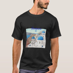 Camiseta Santorini Grécia Bandeira Grega Férias Arte Cúpula