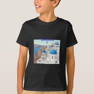 Camiseta Santorini Grécia Bandeira Grega Férias Arte Cúpula