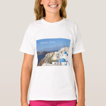 Santorini, piscina, Oia, t-shirt das meninas