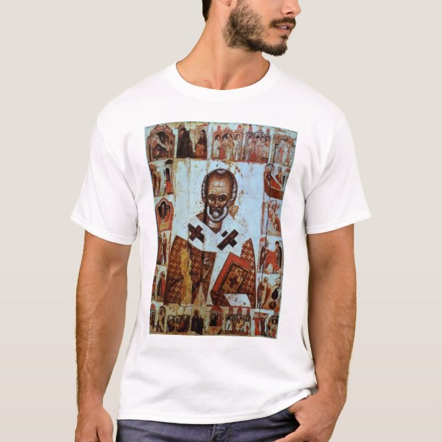 Camiseta São Nicolau com cenas de sua vida (Frente)