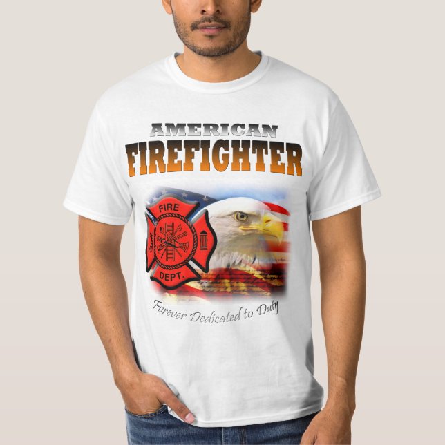 Camiseta Sapador-bombeiro americano dedicado ao dever (Frente)