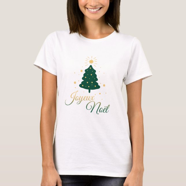 Camiseta Sapin de Noël doré et vert : style festif (Frente)