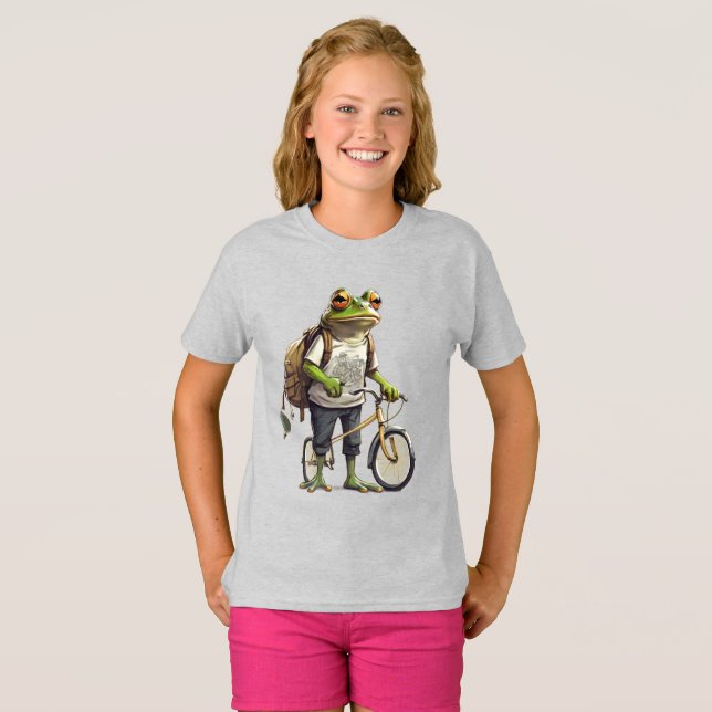 Camiseta Sapo Adorável em T-shirt e Bicicleta da Mochila (Frente Completa)
