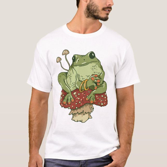 Camiseta Sapo Adorável Sentado num Cogumelo (Frente)