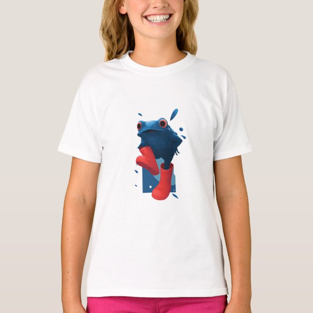 Camiseta Sapo Azul Botas Vermelhas Crianças (Frente)