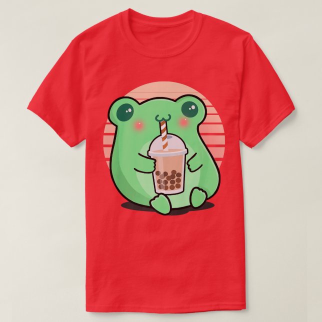 Camiseta Sapo Boba Tea Funny Amphibian Bebendo Bubble Tea (Frente do Design)