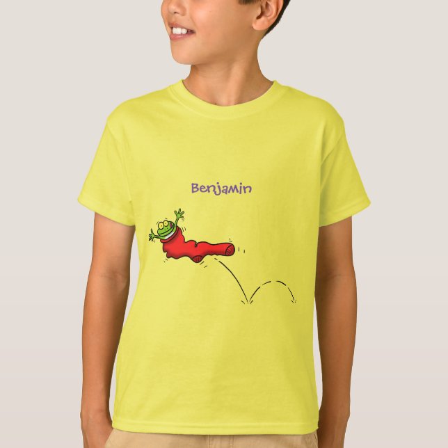 Camiseta Sapo bonito em um desenho de salto em meia vermelh (Frente)