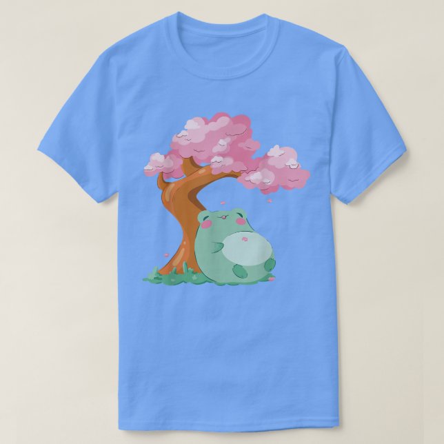 Camiseta Sapo bonito Kawaii, cerejeira japonesa, Flor, árvo (Frente do Design)