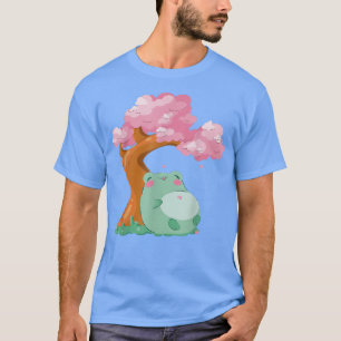 Camiseta Sapo bonito Kawaii, cerejeira japonesa, Flor, árvo