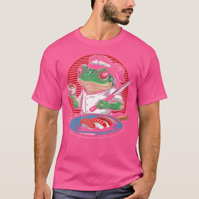 Camiseta Sapo Chef Sushi Kawaii Samurai Anime Comida japone (Frente)