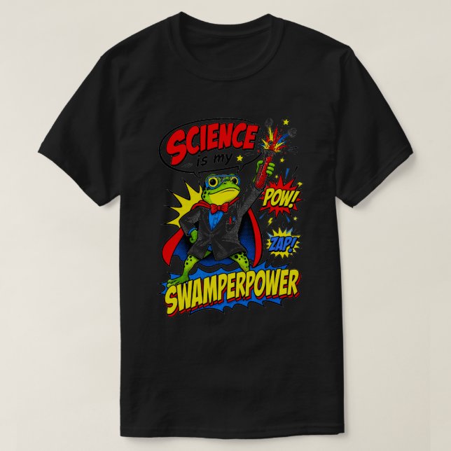 Camiseta Sapo Cientista Pop Art A Ciência é Meu Superpoder  (Frente do Design)