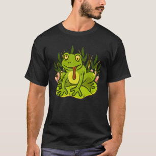 Camiseta Sapo Com Língua Para Fora Olhos Loucos Sobre Folha