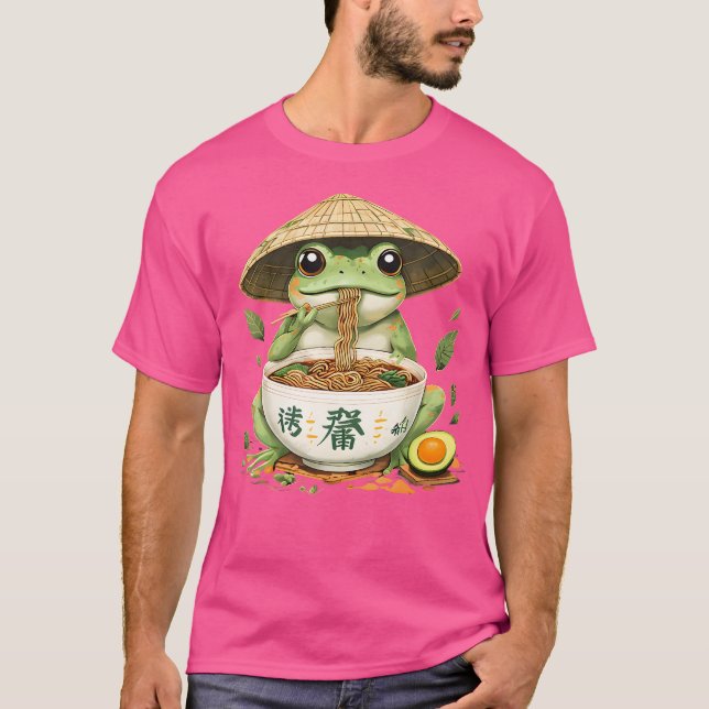 Camiseta Sapo Comendo Ramen Arte Japonês Amantes de Animaçã (Frente)